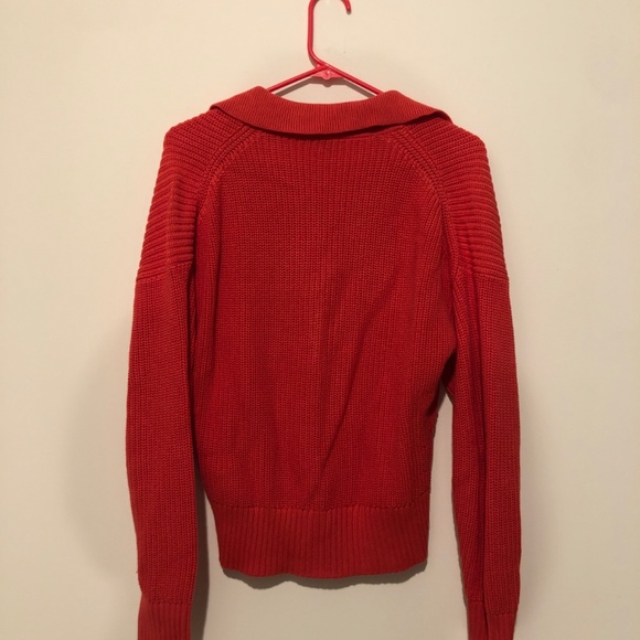 J. Crew Coral Cotton V Neckline Collared Knit Sweater Size Medium - Picture 3 of 7